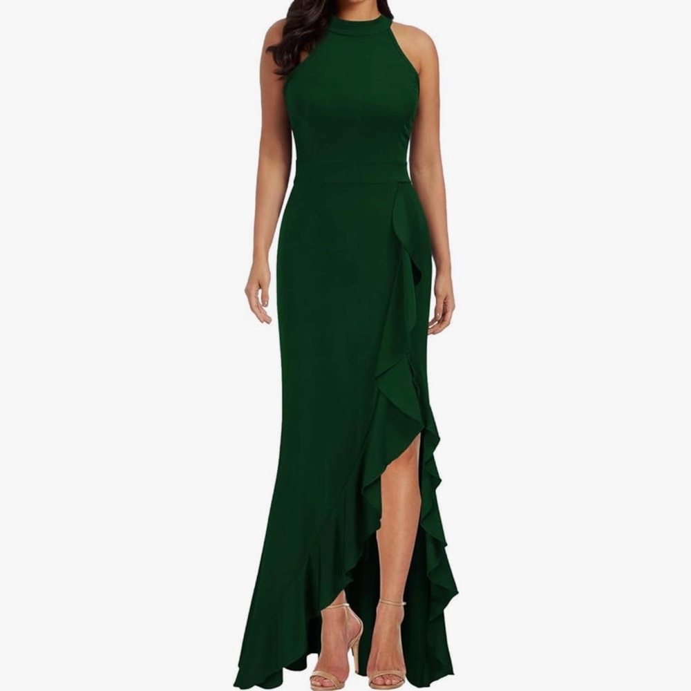 Women's High Neck Split Bodycon Mermaid Evening Cocktail Long Dress